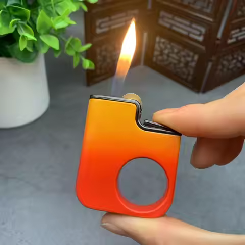 Unique Ring Design Flint Lighter, Gradient Orange Metal Refillable Lighter, Pocket-Sized Creative Li
