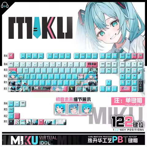 Vocaloid Hatsune Miku Mechanical 122 Cherry Rbt Keycap Keyboard Translucent Keycaps Engraved On The