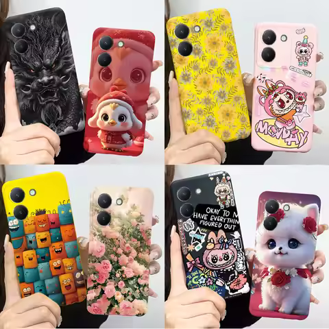 For Vivo Y36 5G V2248 Case Cute Labubu Bumper Soft Silicone Back Cover For Vivo Y27 5G V2302 Phone C