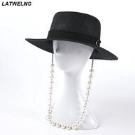 Elegant Pearl Chain Sun Hats For Women Foldable Paper Hat Ladies Tea Party Caps UV Protection Beach Hats Wholesale