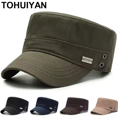 Soft Cotton Twill Military Hats Summer and Autumn Travel Sun Caps Unisex Adjustable Flat Roof Hat St