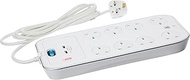 Masterplug SRGSU83PW-MPA, 8-Socket Surge Extension Lead, 2 USB (3.1A) with Switch, 3m, Package dimen