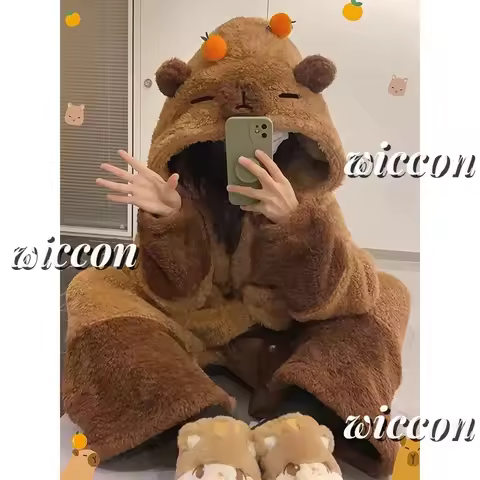 Adult Capybara Cosplay Costume Robes Kigurumi Anime Nightgown Halloween Cartoon Pajamas Pajama Party