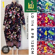 Ld 21 KUi-Daster Panjang Batik Kencana Ungu Label Hijau Longdress Tangan Panjang Kerah Shanghai