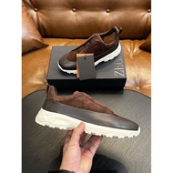 1FRE Zegna Men's Slip-On Leather Suede Business Casual Shoes Elastic Band Thick Sole Sports Men's Sn