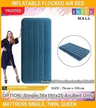 Inflatable Flocked Air Bed / Air Mattress Single, Twin, Queen With 2-in-1 Valve Tilam Angin - Intex