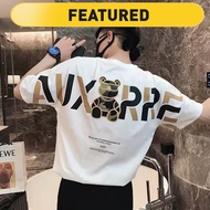 baju t shirt lelaki murah viral baju kaos lelaki T-Shirt Lengan Pendek Cetakan Bunga Putih Lelaki Musim Panas Pasang Pasang Pasangan Memakai Beruang Baju Trend Pelajar T-Shirt Lengan Tengah Sepadan