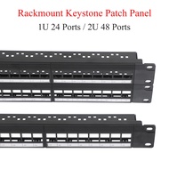 1/2PCS 24/48 Port 1U/2U 19 inch Blank Patch Panel Empty with Cable Management and Support Bar Rackmo
