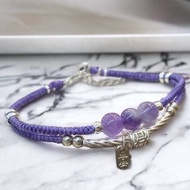 純銀管 紫晶 雙繩設計蠶絲蠟線編織手鍊