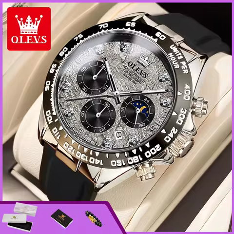 OLEVS 2875 Quartz Watch for Men Original Luxury Brand Silicone Strap Chronograph Auto Date Waterproo