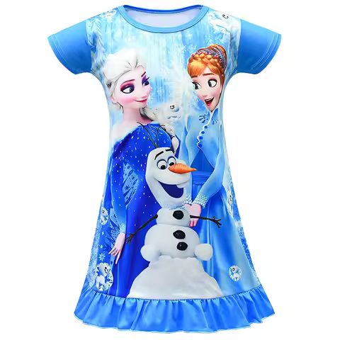Frozen Elsa Anna Olaf Girls Dresses Kids Short Sleeve Dresses 3D Print Christmas Costume New Toddler