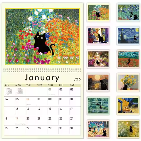 Cat Wall Calendar 20262027 Vertical Wall Calendar 2026 18Months Hanging Art Calendar Jan. 2026 to Ju