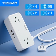 TESSAN อะแดปเตอร์เดินทางขนาดเล็กรางปลั๊กไฟพร้อมพอร์ต USB C ล่องเรือสำคัญ 1M Flat Plug สายต่อขยายสั้น