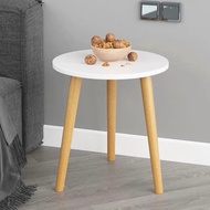 Simple Modern Magazine Round Coffee Table Side Table ( Matt White Table Top + Natural Wood Legs )