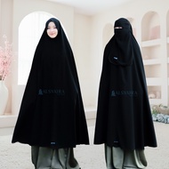 Set Long Khimar Like Mukena Haramain Niqab Bandana Jetblack Alsyahra Exclusive