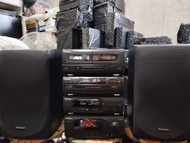 （二手散件）Technics 套裝Hi Fi音響組合，原本中間4件機組，CD機及卡帶機壞 兩件當零件可散賣$40；擴音機及調音機正常可用 連另加杰科CD機3件售$600（***有遥控見圖8）加埋原裝喇