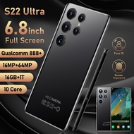 COD + READY S22โทรศัพท์ของแท้ S22Ultra พิเศษหน้าจอเต็มจอ HD 6.8นิ้วแรม16กรัมแรม1TB รอม16MP 64MP ซักโ