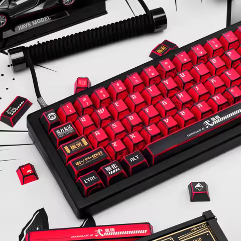 Comic Keycap Eva-02 Cherry Pbt Sublimation For Wooting/Aula75 Red And Black Hand-Painted Style Two-D