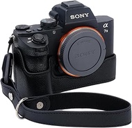 Bowan for Sony a7 III ILCE7M3/B Camera Case,Handmade Genuine Real Leather Half Camera Case Bag Cover