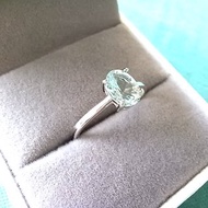 925銀白金 海藍寶Aquamarine 橢圓鑽石.切面爪鑲戒指5*7mm