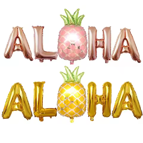 16 Inch ALOHA Letter Aluminum Foil Balloon Rose Gold Balloon Pineapple Aluminum Film Balloon Scene A