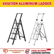 Aviation Step Ladder - 3/4/5 Steps / Slim Aluminium Ladder / Foldable / Space Savings / Large Board 