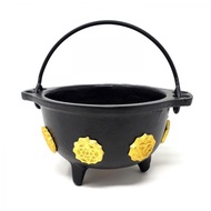 SI Seven Chakra Cast Iron Cauldron 5.5"D w/handle For Incense Burner Use