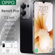OPPQ Reno9 PRO สมาร์ทโฟน RAM 16GB+ROM 512GB 7.5 โทรศัพท์นักเรียนภาษาอังกฤษโทรศัพท์ส่งเสริมการขายกล้อง HD โทรศัพท์ Android 6800mAh อายุการใช้งานแบตเตอรี่ยาวนานโทรศัพท์
