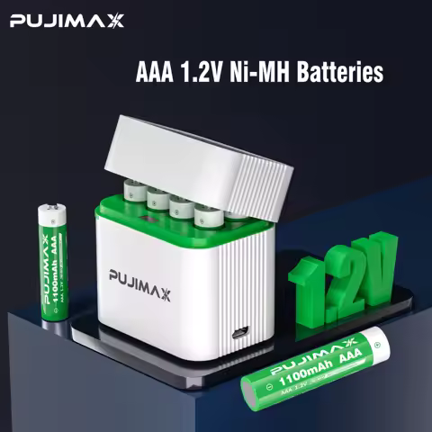 PUJIMAX 1.2V AAA 1100mAh Rechargeable Ni-MH Battery With Smart Battery Charger Compartments Charger