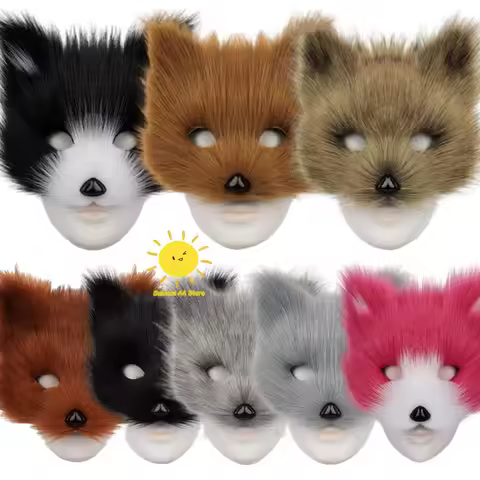 Halloween Half Face Plush Mask Artificial Fox Mask Supplies Horror Cosplay Props Carnival Cos Unisex