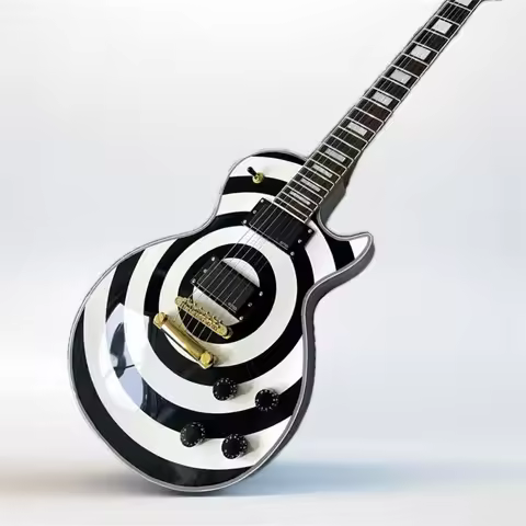 Zakk Wylde bullseye white & Black Electric Guitar EMG 8185 Pickups Gold Truss Rod Cover White