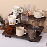 Shelf Tea Set Display Rack Solid Wood Step Storage Bogu Rack Teapot Retro Noodle Teacup Small Table 