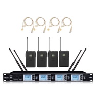 Pro Wireless Microphone System Quad Channel Wireless Mic 4 Lavalier Clip on mics