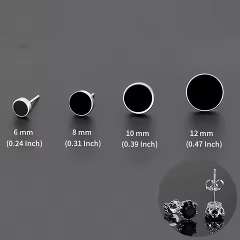 Trendy HipHop Titanium Steel Round Men's Stud Earrings Hippie Stainless Steel Black Drip Earings for