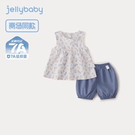 7A Antibacterial Girls Summer Outfit Pure Cotton Floral Print Baby Set Cute Two-Piece Ensemble for K