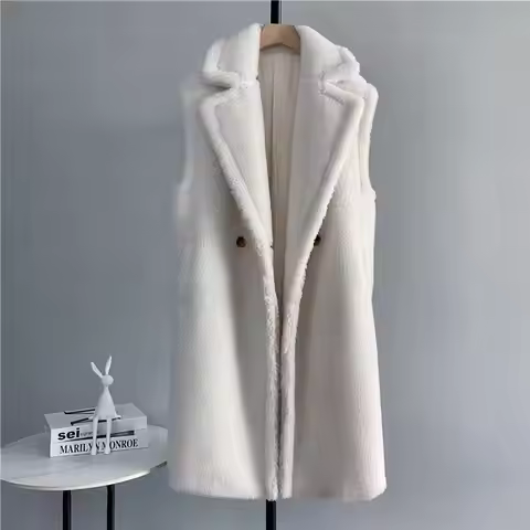 gestring Women Fur Vest 2024 Autumn Winter Sleeveless Imitation Fur Waistcoat All Match Thickened Lo