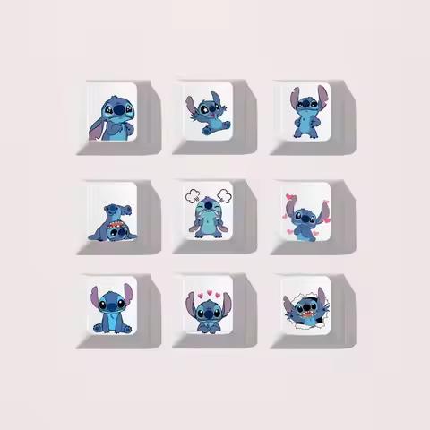 9pcs/set Cute Stitch Themed Keycaps Personalized Mechanical Keyboard Keycaps Cherry Height R4 Added 