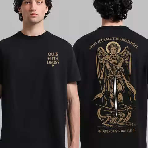 Saint Michael The Archangel Adult High-Quality Printed Cotton Tee Men's Clothing Women's Summer Fash