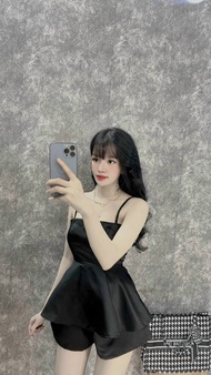 [Voucher 50k Freeship Max 0 đồng toàn quốc] Set tiểu thư hai dây màu đen cup ngực đồ bộ nữ mặc đi ch