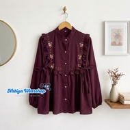 Elysia Jumbo Embroidery Blouse Ld 92 - 140 Crinkle Blouse Top Trendy White Burgundy Nude MochaWanita