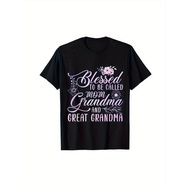Blessed to Be Called Mom Grandma Great Grandma Floral Geometric Graphic T Shirt Women s Black Short