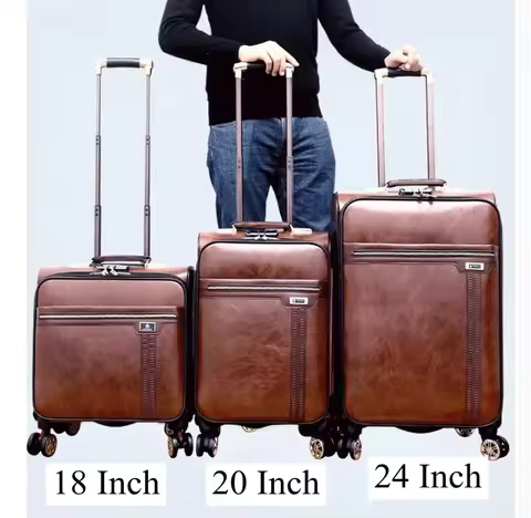 Men 20 Inch Rolling Travel Luggage PU Leather Suitcase 24 Inch Travel Trolley baggage bag Trolley Ba