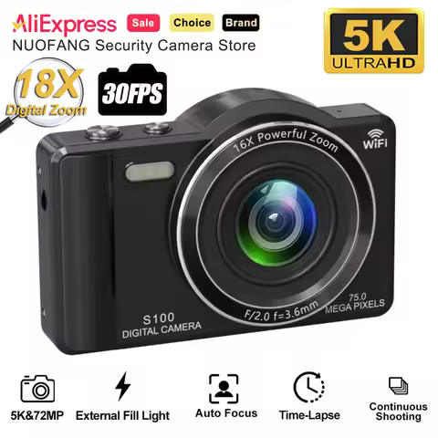 Camera 5K Digital 5K 75MP Digital Photography Camera 18X Digital Zoom Vintage Recorder Cameras WiFi