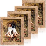 iRahmen 8x10 Picture Frame Set of 4, High Definition Real Glass Rustic Brown Frame, 8 x 10 Wood Phot