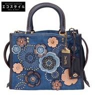 Coach [成色極佳/日本限定] M1780-28885 Rogue 25 茶玫瑰牛仔鉚釘雙向腰帶