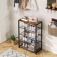 Shoe Rack Shoe Black with Wooden Board Door Storage Rack Multi-Layer Four-Layer Shoe Cabinet Simple 