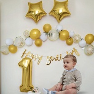 31pcs Birthday Decoration Set Happy Birthday Banner Gold Number Star Confetti Balloons For Birthday
