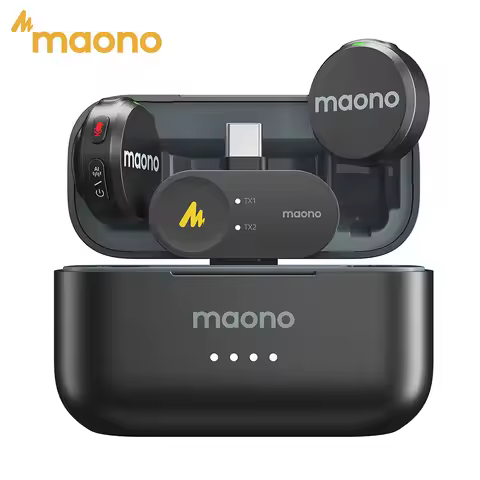 MAONO Wave T5 Wireless Lavalier Lapel Microphone Mini Noise Cancellation Mic for Video Recording Str