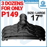 36PCS FOR 149PHP Large 17" Plastic Hanger Adult Black Flat Hangers XL Bundle
