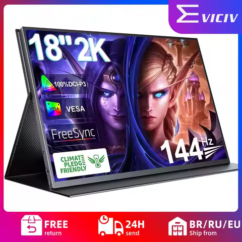 EVICIV 2K 144Hz Portable Monitor 18" 100%DCI-P3 HDMI Computer Gaming Display HDR Freesync Laptop Scr